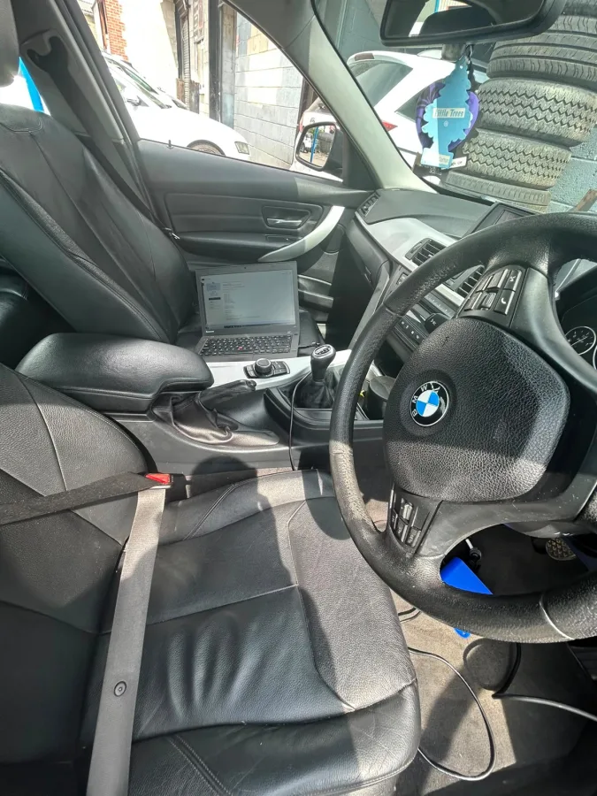 Laptop set up inside a BMW