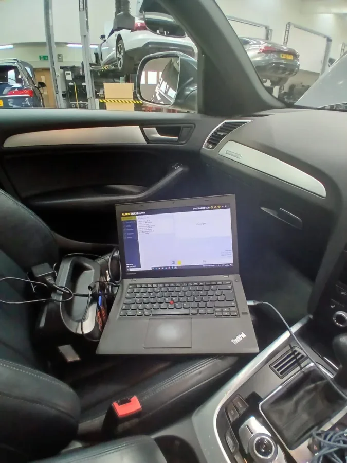 Laptop connected inside a vehicle cabin